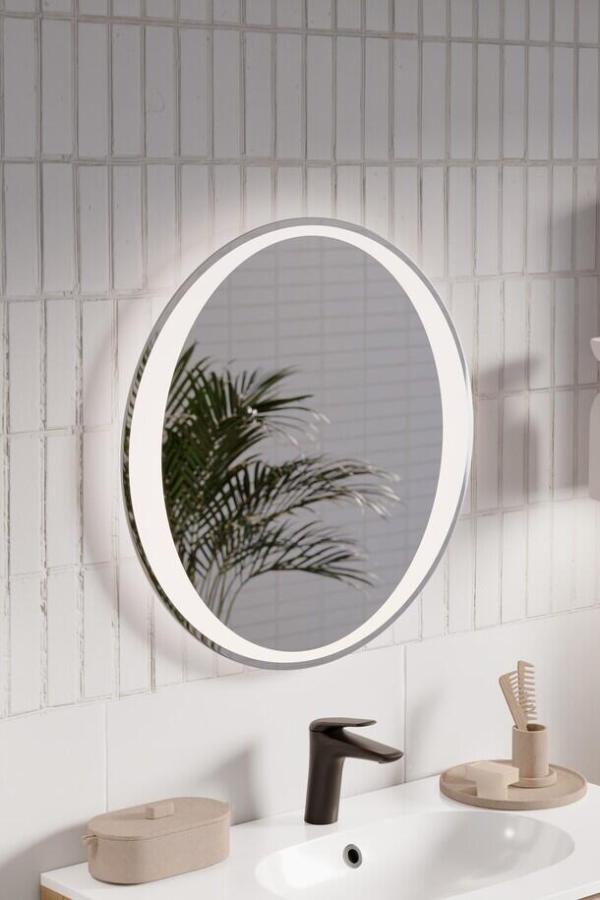 Komplett baderomsmøbelsett OVALIA CREMONA 80 cm – høyskap, møbelservant og LED-speil 